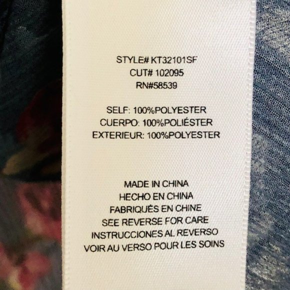 Kut from the Kloth Semi-Sheer Floral Shirt Roll Up Sleeve - Blue/Multi - S - Picture 7 of 8